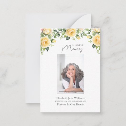 Geel Rozen Begrafenisgebed Notitiekaartje (Voorkant)