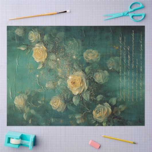 geel rozen goud sprankelt smaragdgroen tissuepapier (Craft)