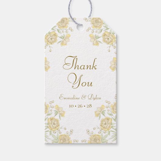 Geel Rozen Huwelijk Cadeaulabel (Voorkant)
