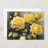 Geel rozen tuin waterverf schilderij briefkaart (Voorkant / Achterkant)