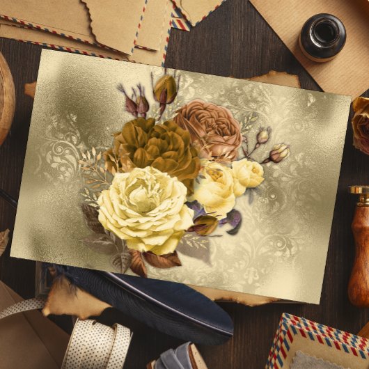  geel rozenboeket goud tissuepapier