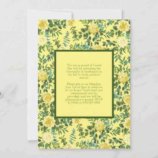 Geel rozengroen Foto Afstuderen Aankondiging (Achterkant)