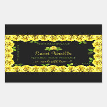 Geel rozenLijst op het etiket van de zwarte verpak