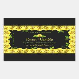 Geel rozenLijst op het etiket van de zwarte verpak
