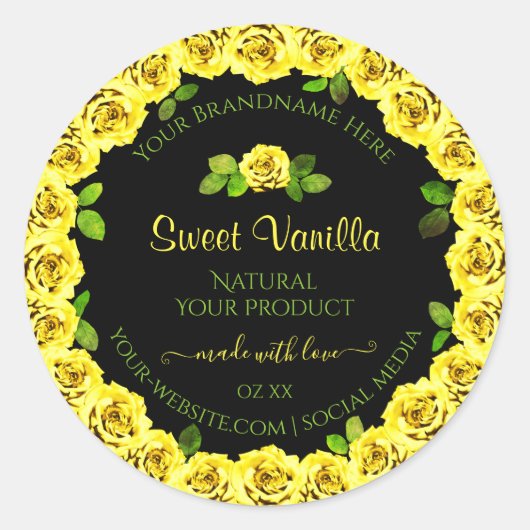 Geel rozenLijst op het etiket van de zwarte verpak (Voorkant)