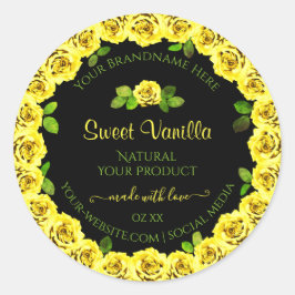 Geel rozenLijst op het etiket van de zwarte verpak