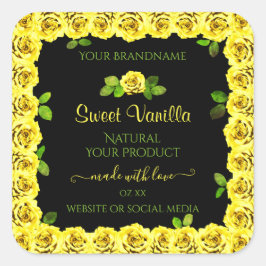 Geel rozenLijst op het etiket van de zwarte verpak