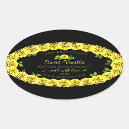 Geel rozenLijst op het etiket van de zwarte verpak