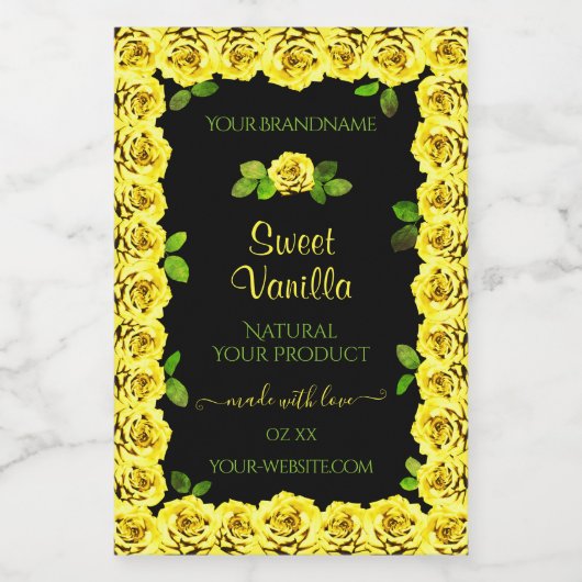 Geel rozenLijst op het etiket van de zwarte verpak (Enkel label)