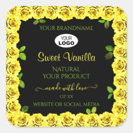 Geel rozenLijst op het zwarte etiket met Logo