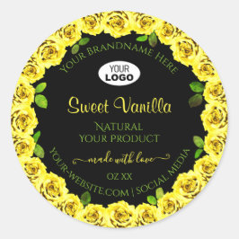 Geel rozenLijst op het zwarte etiket met Logo