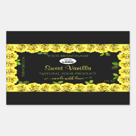 Geel rozenLijst op het zwarte etiket met Logo