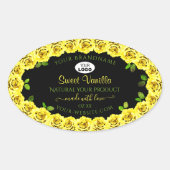 Geel rozenLijst op het zwarte etiket met Logo (Voorkant)