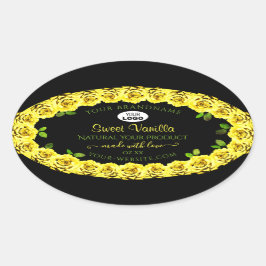 Geel rozenLijst op het zwarte etiket met Logo