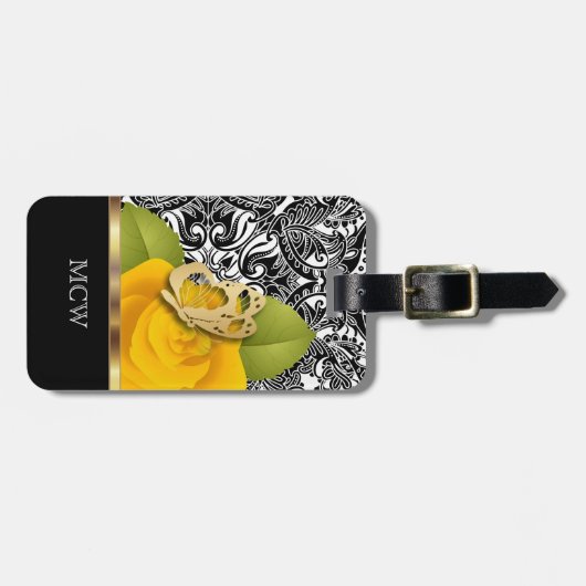 Geel rozenontwerp | Monogram Bagagelabel (Voorkant horizontaal)