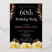 Geel rozenrood Tropische bladeren 60e verjaardag G Folie Uitnodiging (Voorkant)