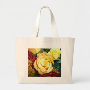 Geel rozentas grote tote bag