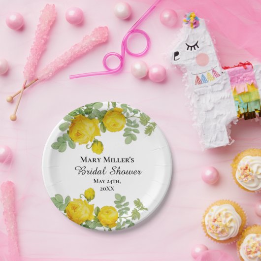  Geel RozenVrijgezellenfeest Papieren Bordje (Feest)