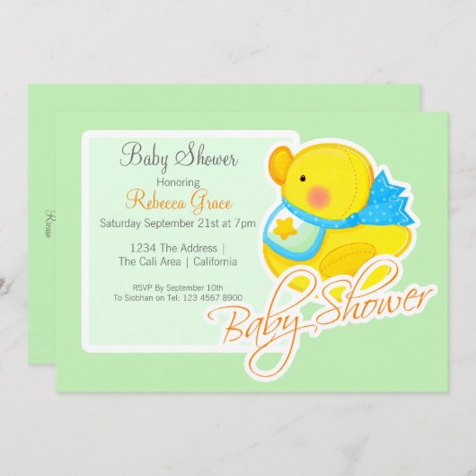 Geel Rubber Duck Baby shower Kaart (Voorkant / Achterkant)