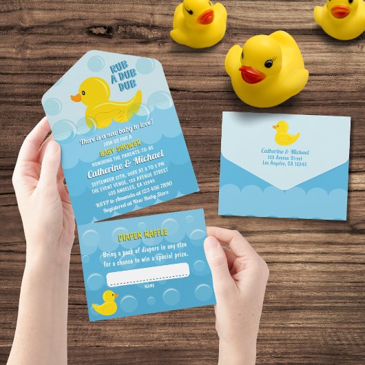 Geel Rubber Duck Rub Een Dub Baby shower All In One Uitnodiging