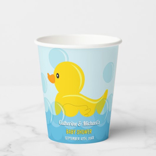 Geel Rubber Duck Rub Een Dub Baby shower Papieren Bekers (Achterkant)