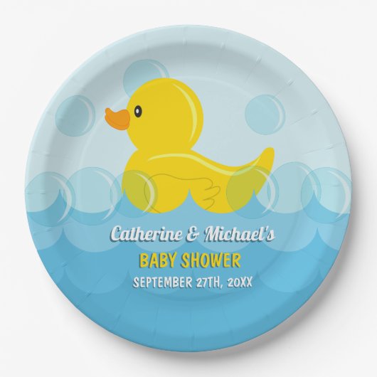 Geel Rubber Duck Rub Een Dub Baby shower Papieren Bordje (Voorkant)