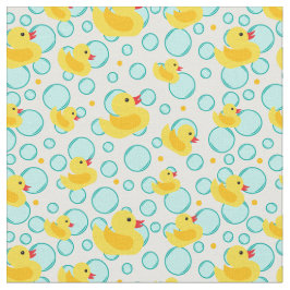 Geel Rubber Ducks Bubbels Badtijd Patroon Stof