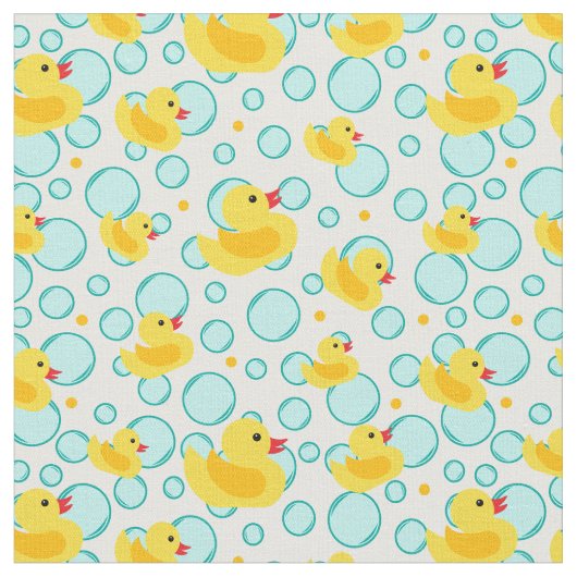 Geel Rubber Ducks Bubbels Badtijd Patroon Stof (Close Up)
