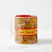 Geel Rubber Ducks Cute Inspirerend Tweekleurige Koffiemok (Voorkant links)