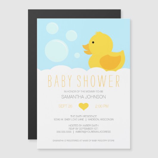 Geel Rubber Ducky Bubble Bath Baby shower Magnetische Uitnodiging (Voorkant / Achterkant)