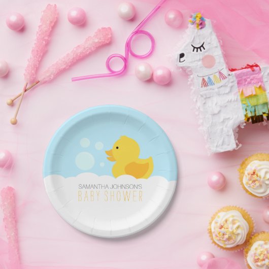 Geel Rubber Ducky Bubble Bath Baby shower Papieren Bordje (Feest)