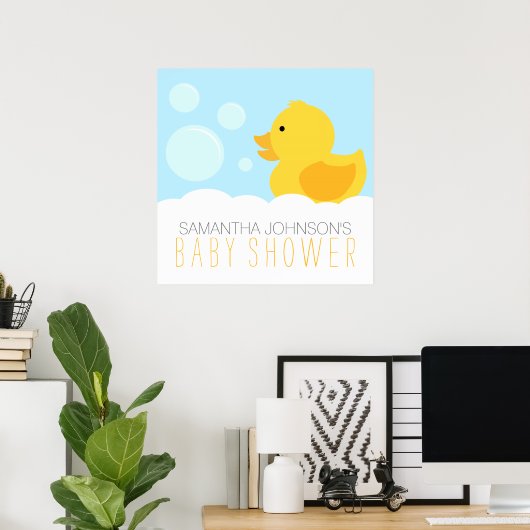 Geel Rubber Ducky Bubble Bath Baby shower Poster (Thuiskantoor)