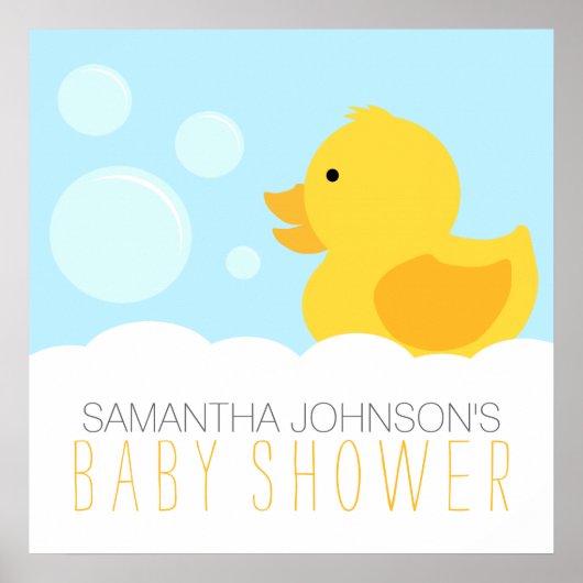 Geel Rubber Ducky Bubble Bath Baby shower Poster (Voorkant)