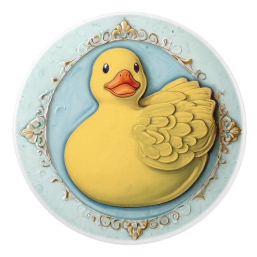 Geel Rubber Ducky Schattige Duck Duckie Speelgoed Keramische Knop (Voorkant)