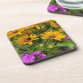 Geel Rudbeckia Flowers Roze Phlox en Bee Bier Onderzetter (Linkerzijde)