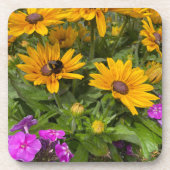Geel Rudbeckia Flowers Roze Phlox en Bee Bier Onderzetter (Voorkant)