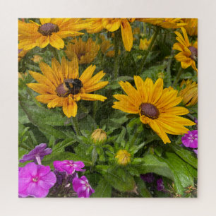 Geel Rudbeckia Flowers Roze Phlox en Bee Legpuzzel