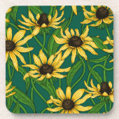 Geel Rudbekia op donkergroen Bier Onderzetter (Voorkant)