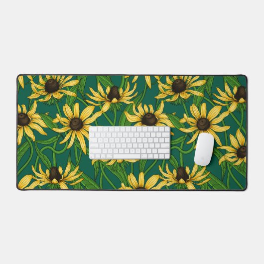 Geel Rudbekia op donkergroen Bureaumat (Keyboard & Muis)