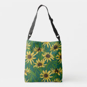 Geel Rudbekia op donkergroen Crossbody Tas (Achterkant)