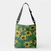 Geel Rudbekia op donkergroen Crossbody Tas (Voorkant)
