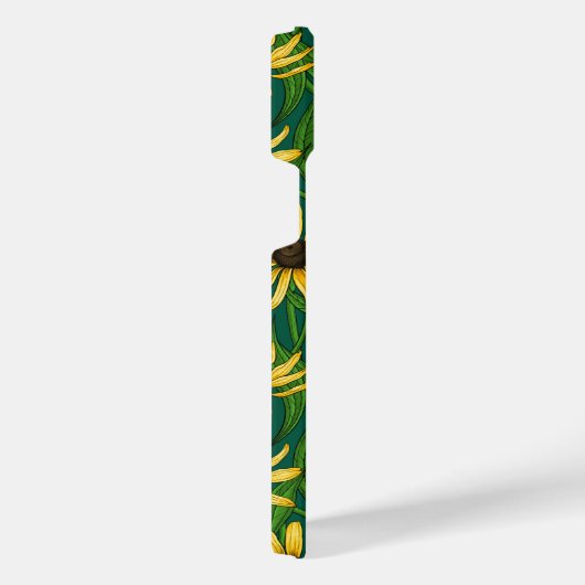 Geel Rudbekia op donkergroen iPhone Hoesje (Rechterkant)