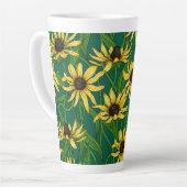 Geel Rudbekia op donkergroen Latte Mok (Linkerhoek)