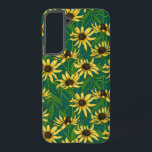 Geel Rudbekia op donkergroen Samsung Galaxy Hoesje<br><div class="desc">Handgeschilderd vectorpatroon met gele rudbekia bloemen</div>