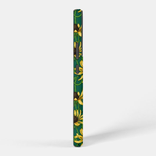 Geel Rudbekia op donkergroen Samsung Galaxy Hoesje (Rechterkant)