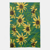 Geel Rudbekia op donkergroen Theedoek (Verticaal)