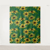 Geel Rudbekia op donkergroen Wandkleed (Voorkant)