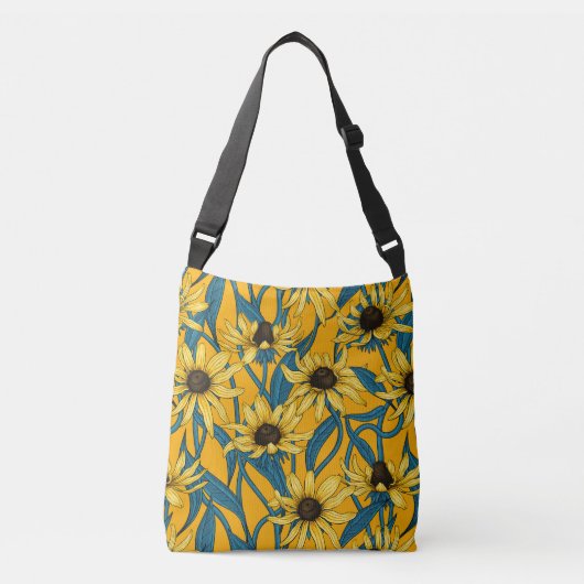 Geel Rudbekia op geel Crossbody Tas (Voorkant)