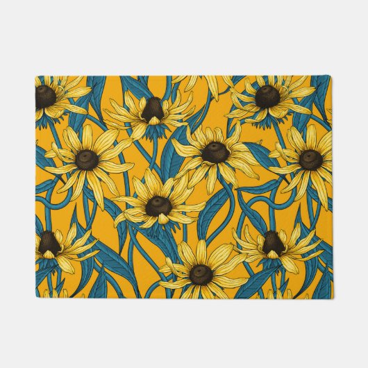 Geel Rudbekia op geel Deurmat (Voorkant)