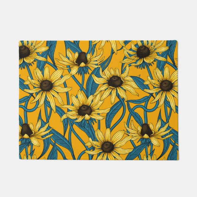 Geel Rudbekia op geel Deurmat (Voorkant)